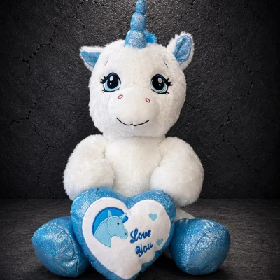 Sevimli Boynuzlu Peluş Oyuncak 60 cm PLS0016 beyaz mavi büyük peluş oyuncak